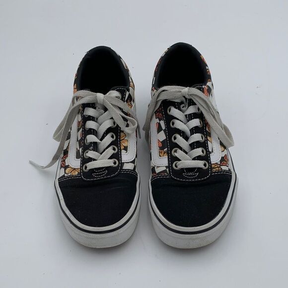 Vans classic black and white checkered with orange butterfly pint womans size 7 - Picture 2 of 10